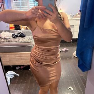 Chic Satin Mini Dress in Tan